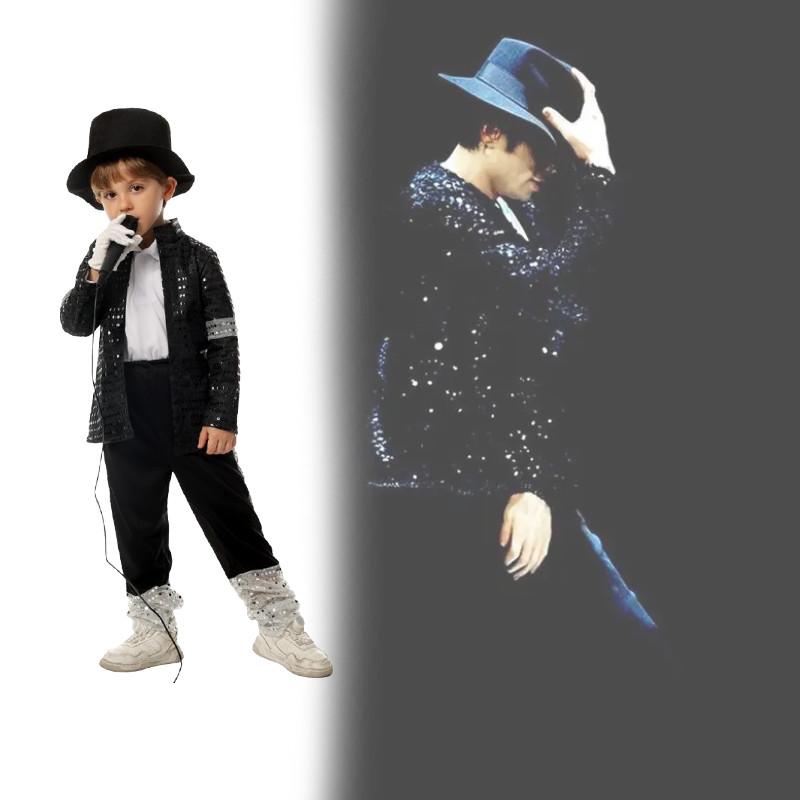 Michael Jackson Billie Jean Black Suit Dance Halloween Dress Up Costume Kids