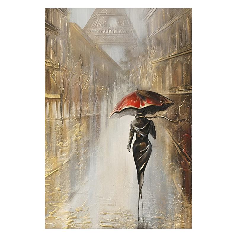 

Golden Couple with Umbrella City Landscape Canvas Painting Poster Print Abstract Romantic Wall Art Pictures for Home Decor 20x30cm
