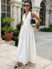 Women's Halter V Neck Maxi Dress Sleeveless Open Back Flowy Elegant Summer Long Dress