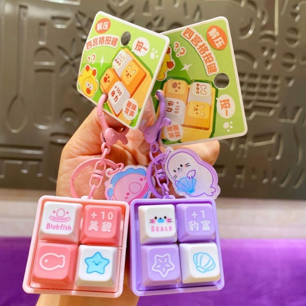 Electronic Wooden Fish Keyboard Keychain Luminous Fingertip Button Key Ring  Finger Toys