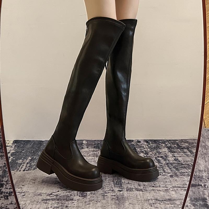Autumn and winter new thin boots thick-soled elastic over the knee small thin thick-soled muffin tall boots