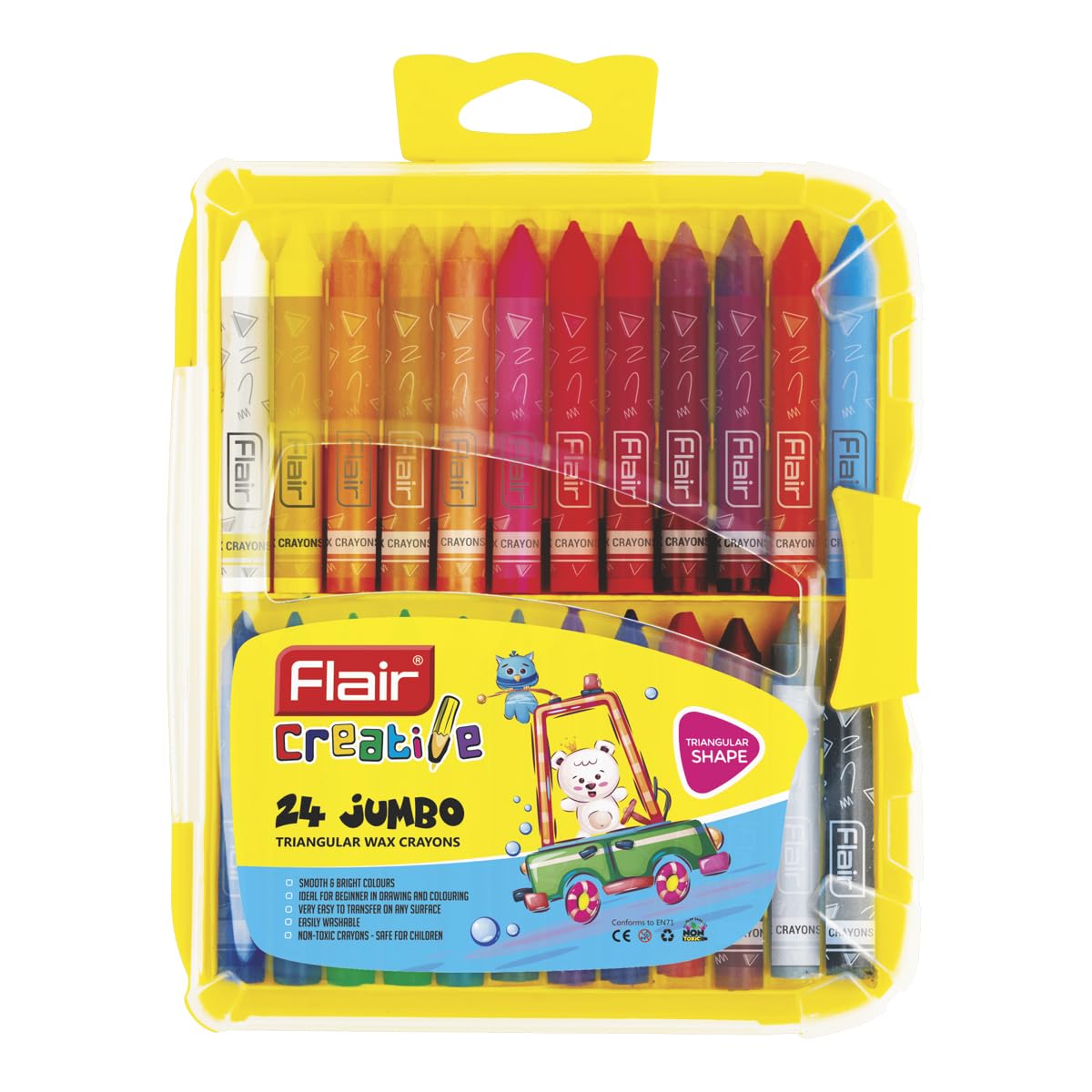 

Flair Creative Series 24 Shades Triangular Wax Crayons Box Pack for Kids Coloring, Easy Grip Non Toxic Art Set Pack of 1