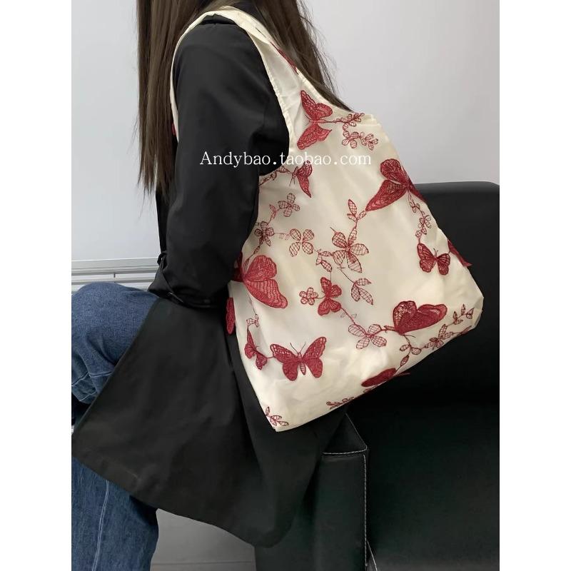 Super Beautiful Embroidery Black Butterfly Canvas Bag Lace Casual Travel Women's Bag