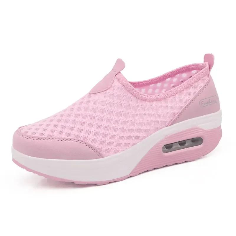 

Summer Breathable Height Increase Casual Shoes Women Baskets Plattorm Cushioning Sneakers Ladies Non-slip Wedges Jogging Shoes 35 рожевий