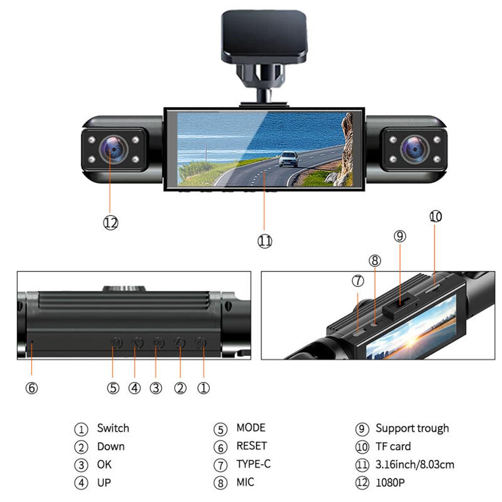 Dash Cam 4 Channel 360° Front Rear Inside Dashcam, Fhd 1080P Car Camera 32Gb
