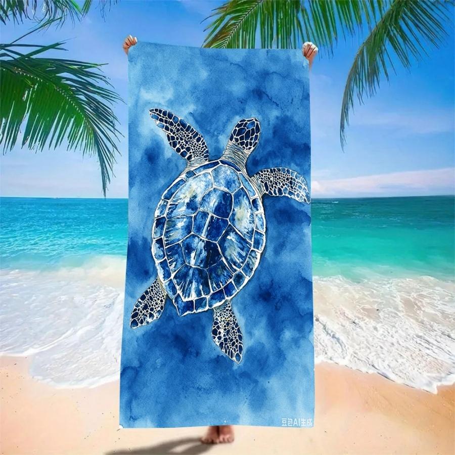 Beach Towel Oversized Sand Free Quick Dry Microfiber Sea Turtle Watercolor Print Blue Towels for Adults Pool Swim Camping Travel