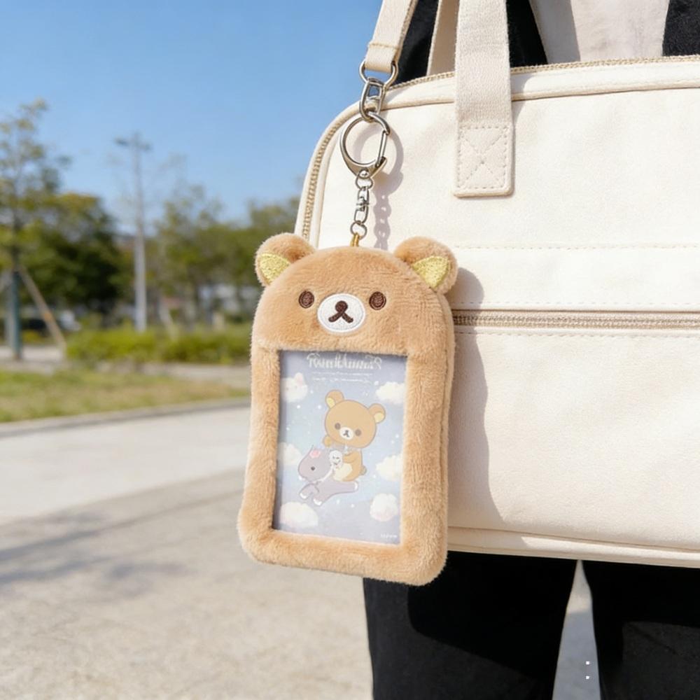 Rilakkuma Card Holder Po Protective Case Cartoon Anime Plush Keychain Soft Keyring Bag Pendant Key Chain Accessory For Gifts