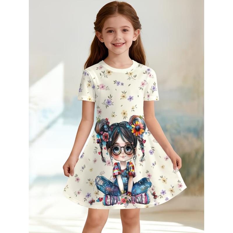 Girls Peppa Pig Casual Dress Summer Cute Cartoon Print Fashion Beach Sundress Soft Lightweight 110