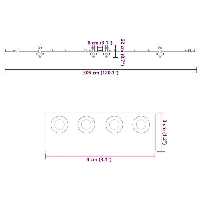 VidaXL Sliding Door Hardware Kit 305 Cm Black Steel, Sliding Door Hardware, Door Rail of 3295791