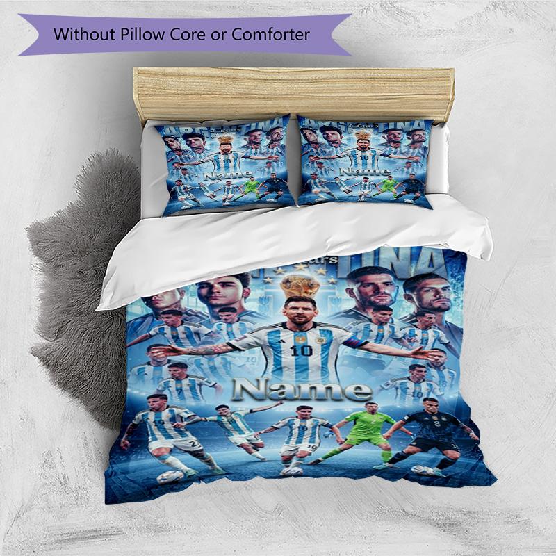 Messi Argentina Football Team Personalized Name Bedding Set,Breathable Bed Linen for Guest Room Decoration,Perfect Housewarming Gift,All Season Duvet