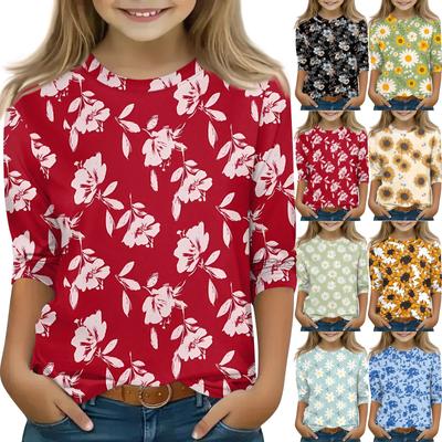Tops à manches 3/4 pour enfants T-shirt imprimé décontracté Col rond Pull Blouse
