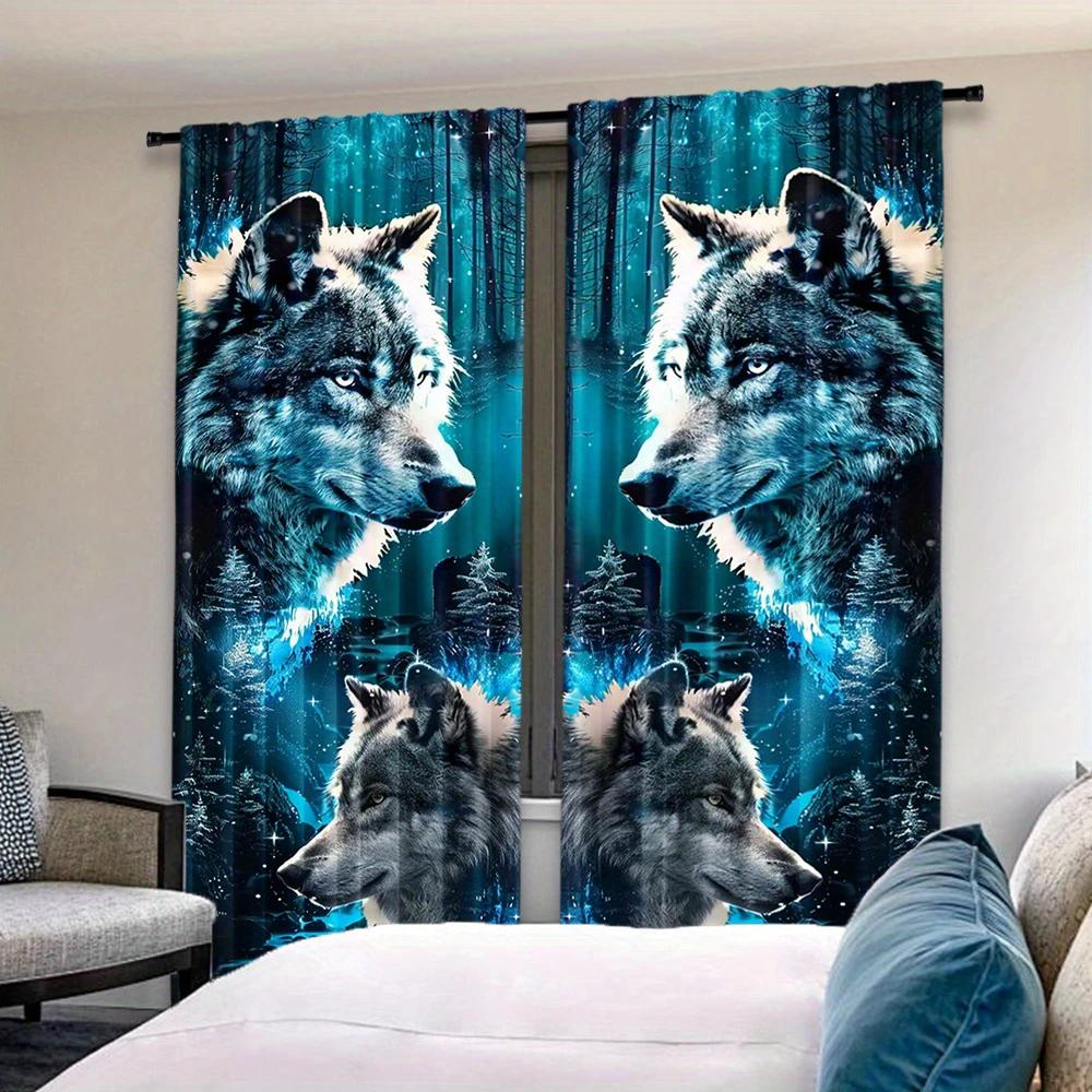2 pieces of Snow Wolf King printed curtains, pole bag curtains, home decoration, room decoration