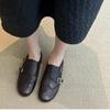 In Stock: Retro British Style Women's Genuine Leather Brogues – Carved Belt Buckle Loafers