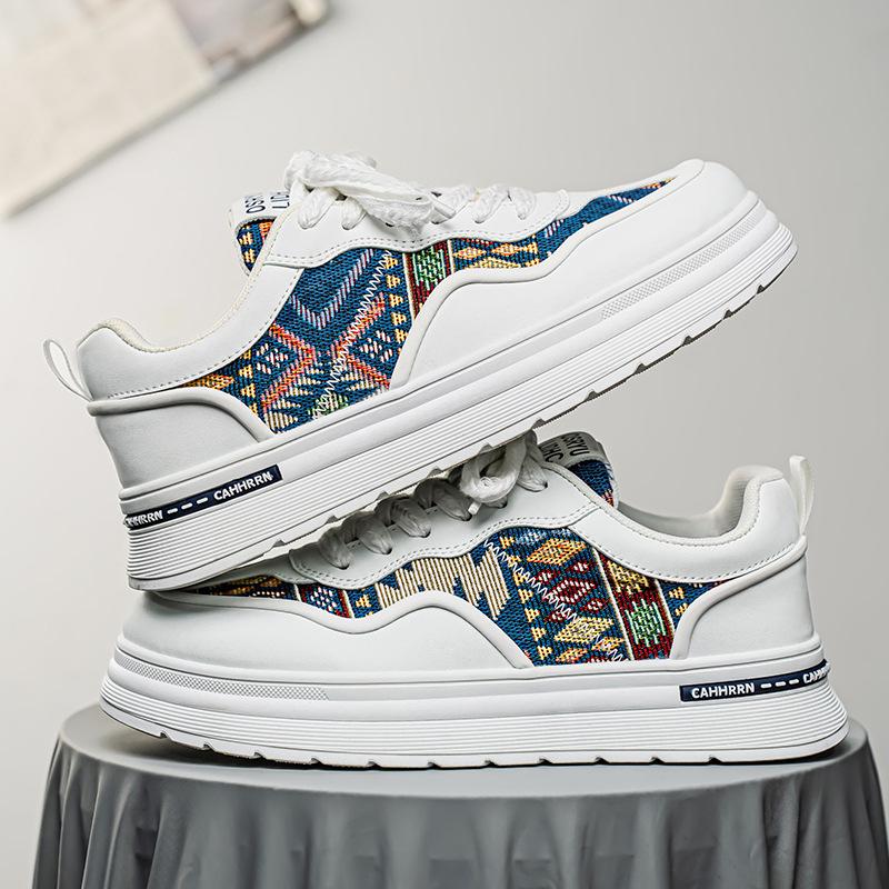 

Весенне-летняя мужская обувь Холщовая повседневная обувь Модный принт Плоские кеды для скейтборда на платформе Кроссовки на толстой подошве 44 синий