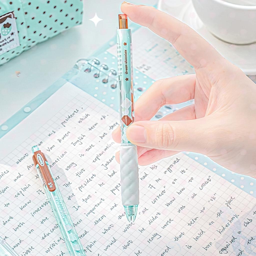 4pcs Strawberry Chocolate Gel Ink Pen Retractable 0.5mm Ballpoint Quick Dry Black Color for Writing Stationery A3203