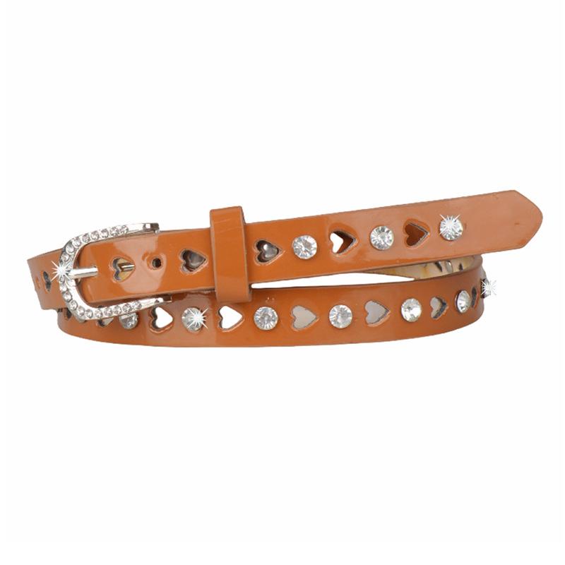 Women'S Rhinestone Belt Decorative Belt Inlaid Hollow Versatile Thin Belt Narrow Belt Bright Leather Pants Pu Candy Color
