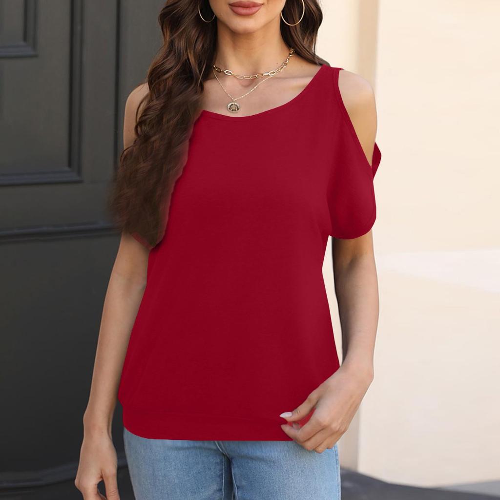 Haut décontracté ample sans bretelles à col rond de couleur unie pour femmes