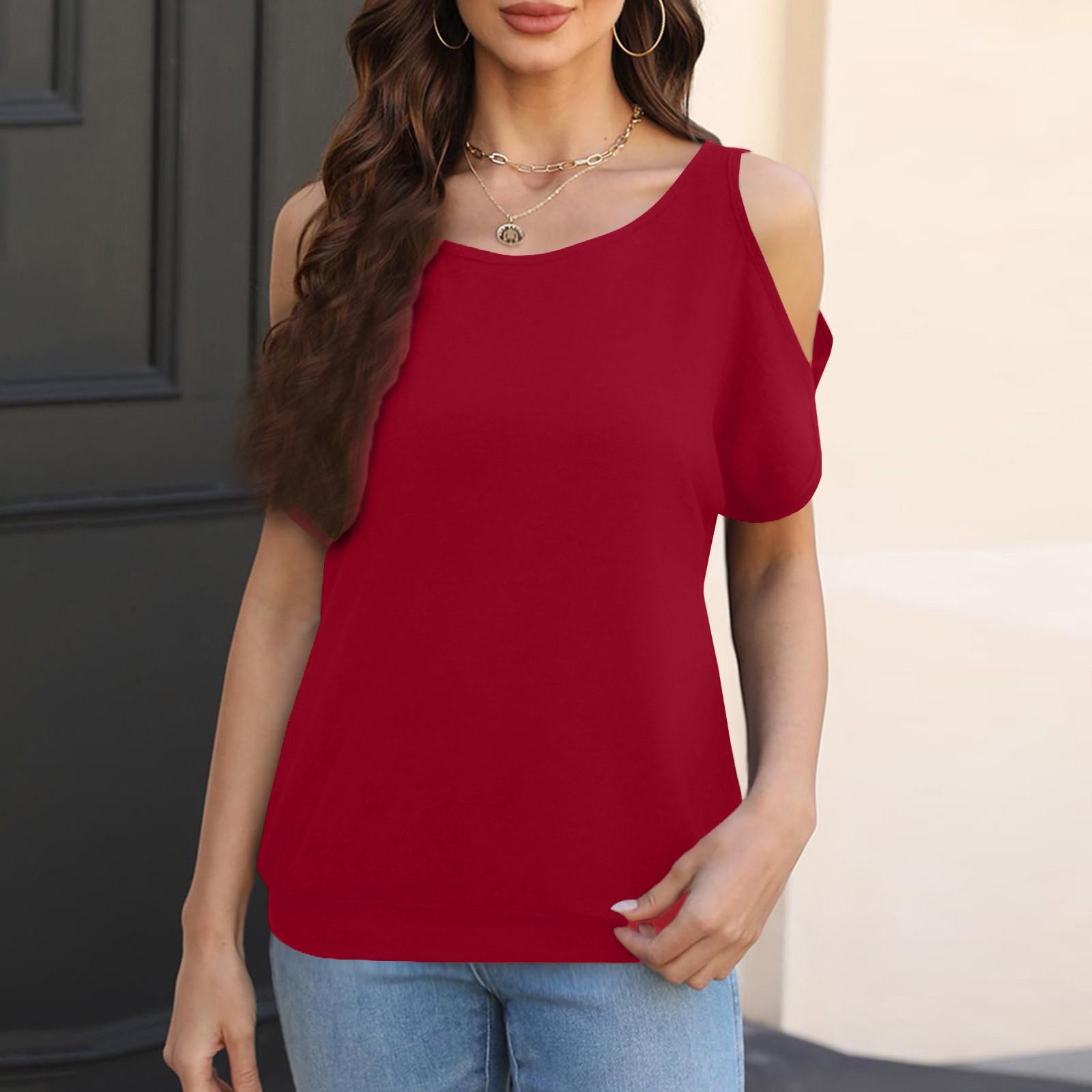 

Women s Fashion Color Round Neck Strapless Loose Casual Top S