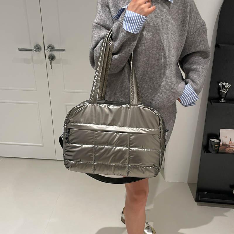 Yogodlns Quilted Solid Color Padded Travel Bag Portable Stylish Large Capacity Handbag for Women Sports Work & Everyday Use