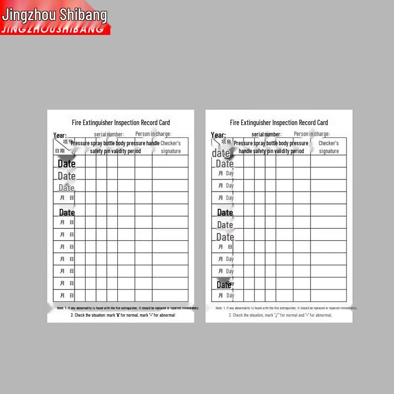 Fire Extinguisher & Hydrant Inspection Cards 8.5x13.8cm