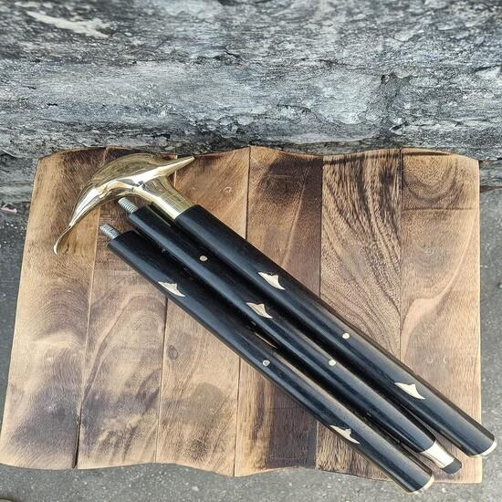 Bastone da Passeggio in Legno con Manico in Ottone Stile Antico Vittoriano Vintage di Design