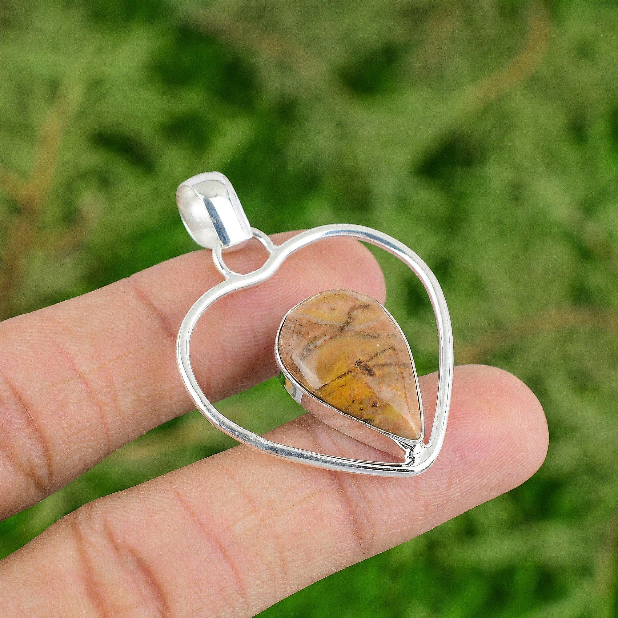 

Daughters Day Sale Mookaite Gemstone 925 Sterling Silver Heart Pendant Jewelry