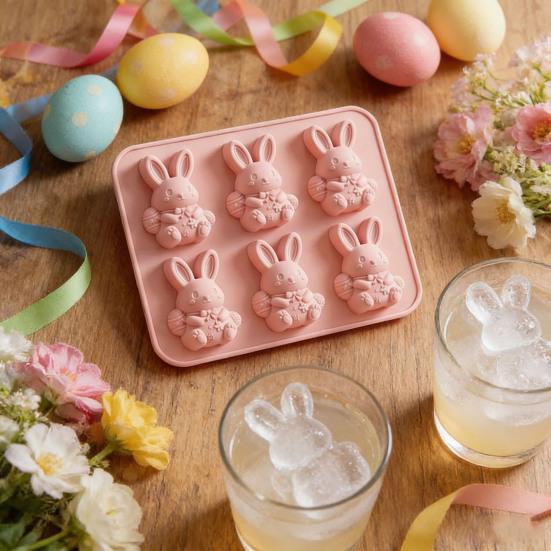 Easter Ice Cube Mold Food Grade Silicone 3D Bunny Shape Baking Mold Easy To Clean Dishwasher Safe Easter Party Supplies