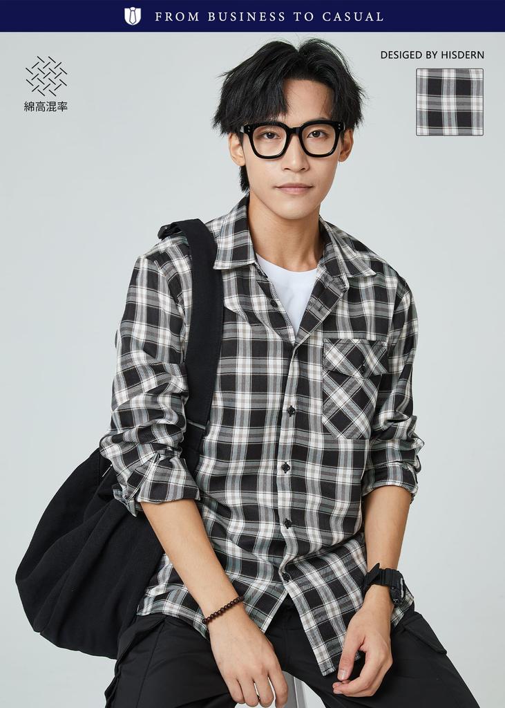 HISDERN Checkered Long Sleeve Casual Flannel Yellow and and available in Available in plus 0392Y1 L Men's Shirt Black. Loose-fitting, stylish,