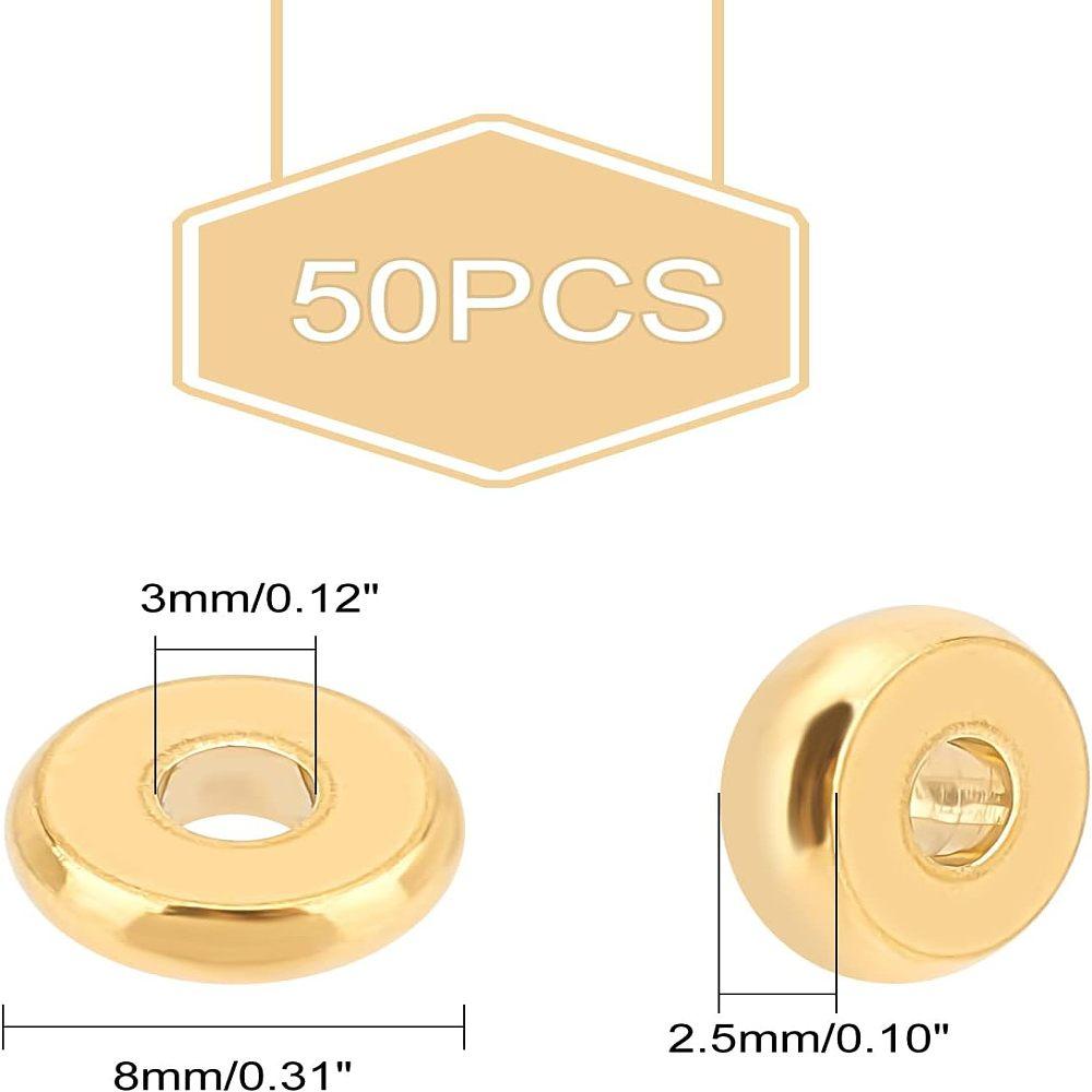 50Pcs Ion Plating(IP) 304 Stainless Steel Spacer Beads, Donut, Golden, 8x2.5mm, Hole: 3mm