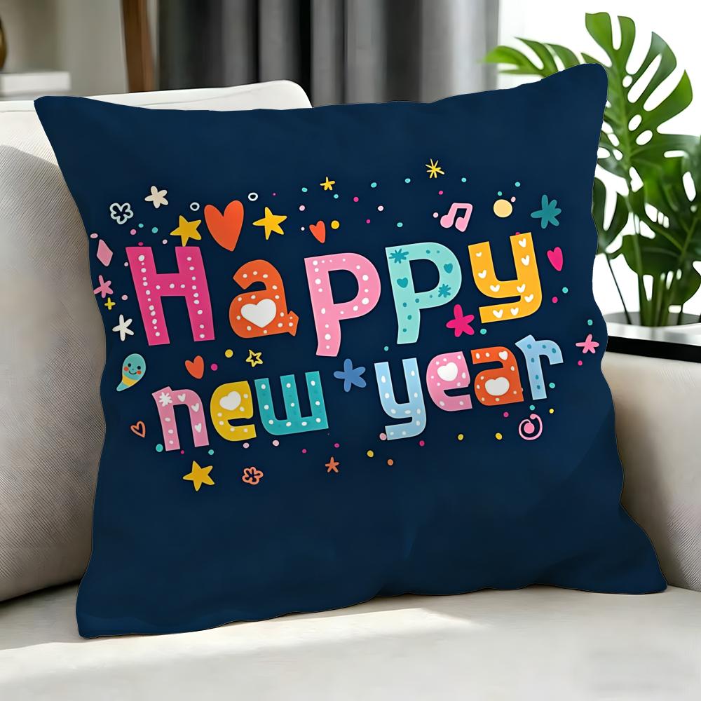 Holiday New Year'S Day Cushion Cover Cushion Cover Set 4Pcs 50X50 45X45 40X40 Pillowcase Decorative Sofa Home Decor