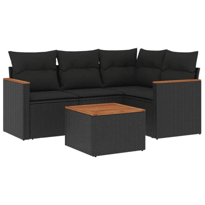VidaXL Salon de Jardin avec Coussins 5 pcs, Canapés de Terrasse, Ensemble de Meubles de Patio, Mobilier d'Extérieur, Noir 3225936