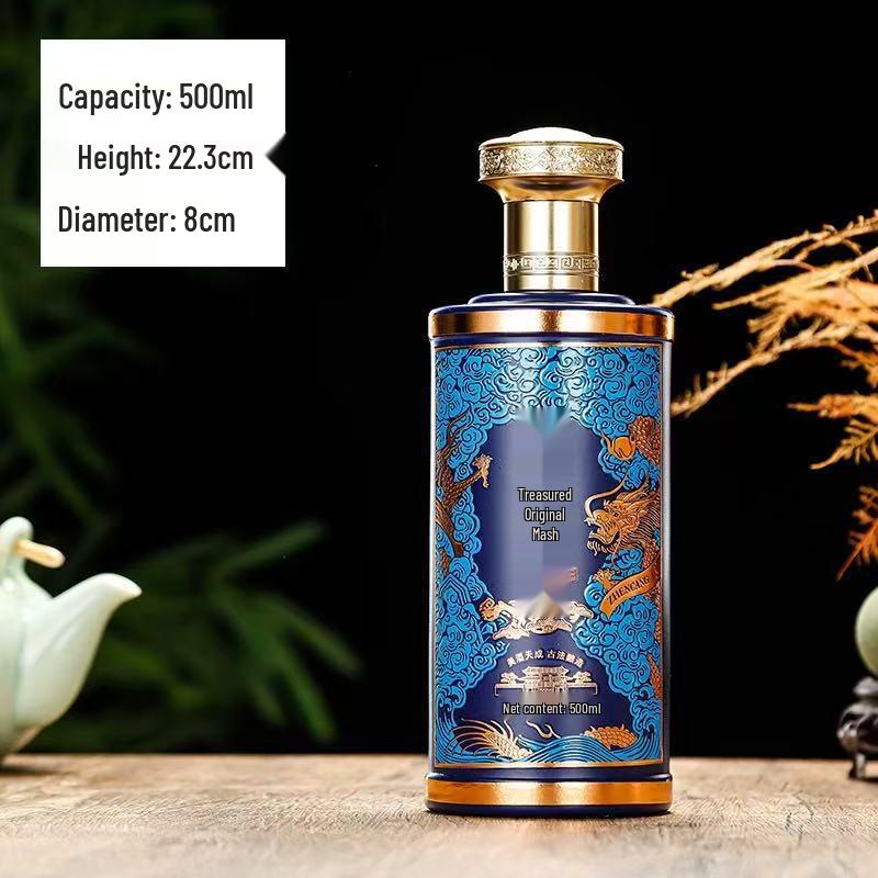 Floral Glass Dragon Pattern Baijiu Bottle Gift Set With Exquisite Spraypainted Baked Flower Design