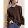 Women's Fashionable Contrasting Lace Collar Fleece Long-Sleeve T-Shirt, Age-Reducing Casual Layer, New 2026 Style