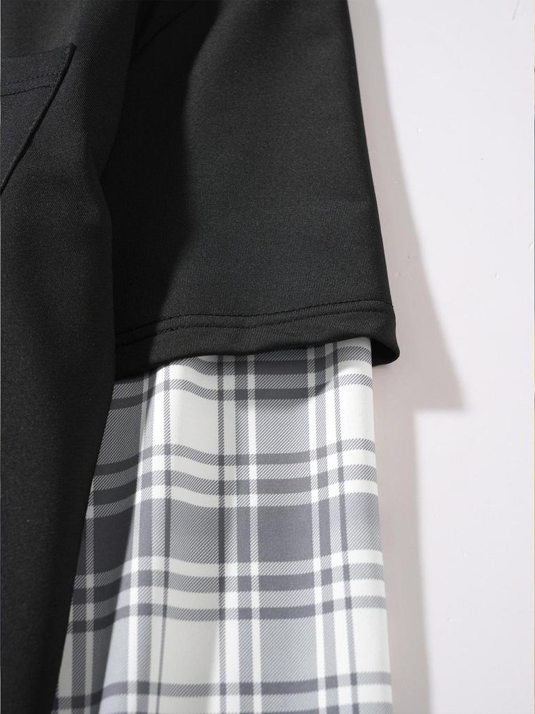 2025 Men's Plaid and Solid Color Hooded Long Sleeve Sweatshirt for Spring and Autumn