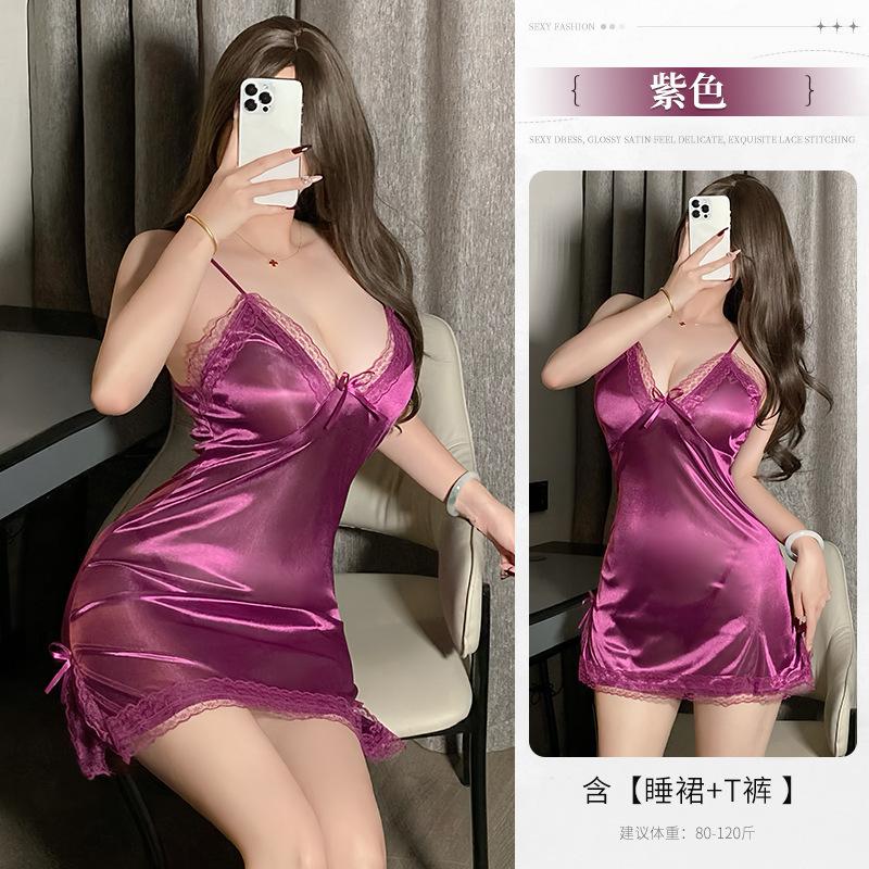 

Night crisp sexy lingerie pure desire wind suspender nightdress women s thin lace scheming split pajamas free-to-take set M【 40-60kg 】