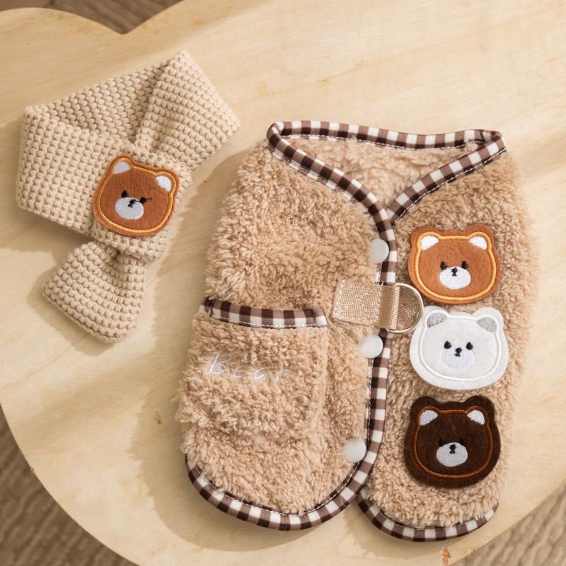 Pet Winter Vest With Scarf Small Medium Dogs Cats Teddy Bichon Two Leg Fleece Warm Coat