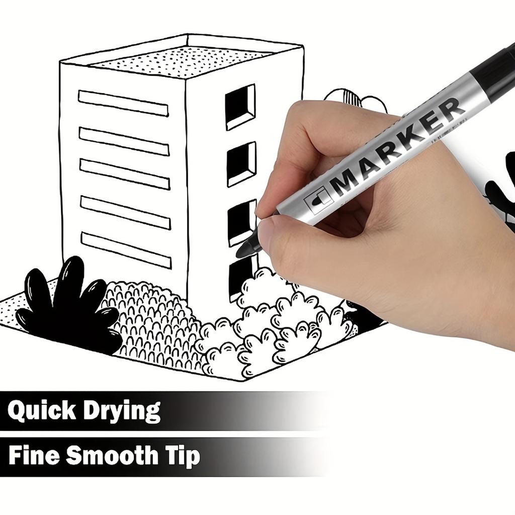 12Pcs Black Marker Highlighter Pen Large Capacity Oil-Based Ink Permanent Marker