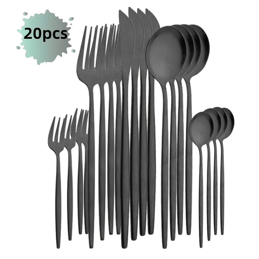 20Pcs Luxury Matte Flatware Set Kitchen Stainless Steel Tableware Set Hotel Dinnerware Set Rainbow Cutlery Set Gift Korean Bowl