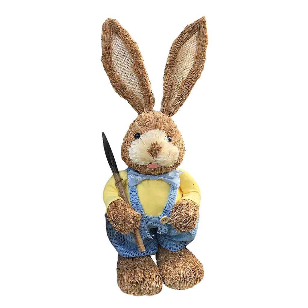 Handmade Straw Rabbit Figurine Easter Bunny Ornament for Dining Room Table Dollhouse Miniatures