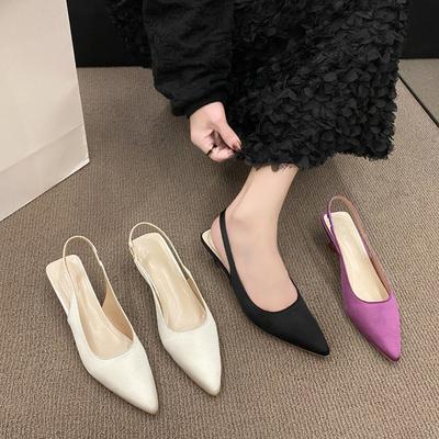 Summer New Women Sandals Fashion Sexy Pointed Toe High Heel Shoes Simple Solid Color Baotou Commute Sandalias