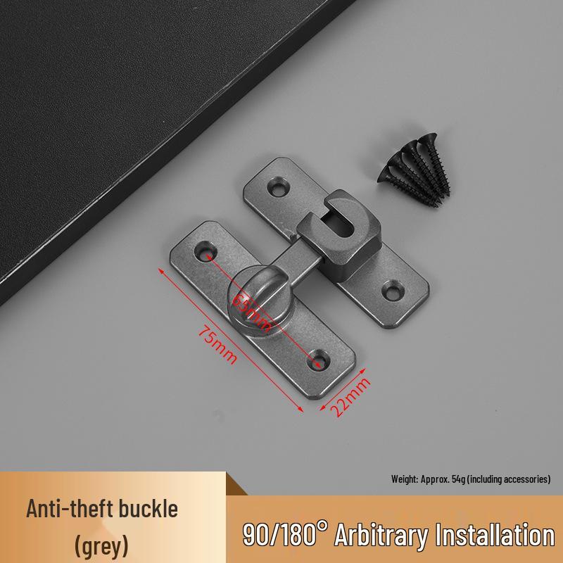 No-Drill Aluminum Alloy Anti-Theft Door Lock: 90-Degree Push-Pull Bathroom Bolt with Solid Buckle