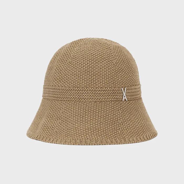 Studded Logo Summer Knit Bucket Hat Beige