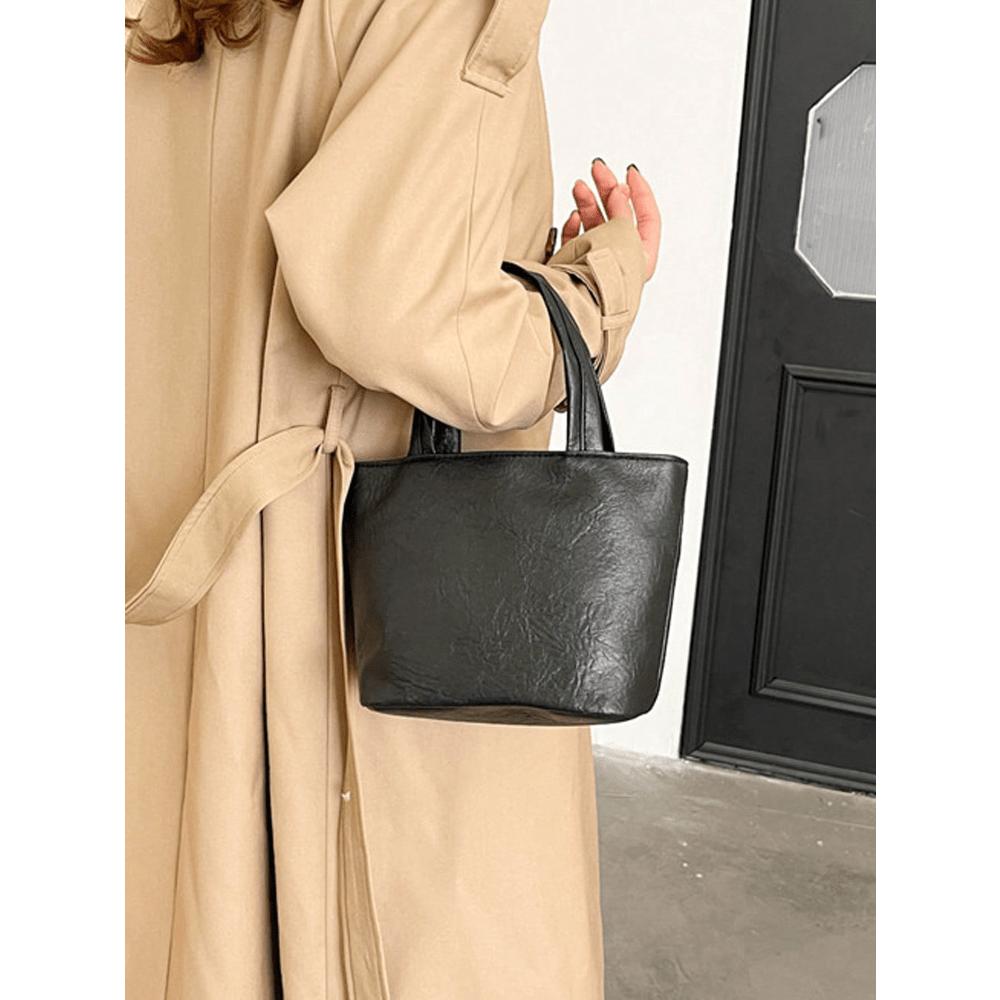 Solid Color PU Fabric Small Tote Bag, Vegetable Basket Tote Bag, Commuting Tote Bag, Office And Outdoor Snack Tote Bag, Fashionable Women