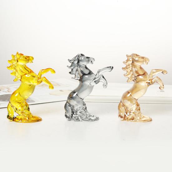 Fake Crystal Horse Figurine Artistic Simulation Pony Statue Miniature Zodiac Animal Sculpture Home Office Desktop Feng Shui Decoration Ornament