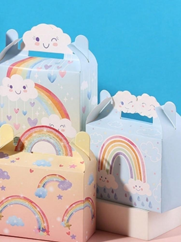 12/24pcs rainbow hand box mixed, rainbow color portable gift box, 6 styles, mixed random delivery, packaging box, snacks