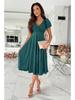 2024 Summer V-Neck Ruched Waist Puff Sleeve Swing Dress for Women