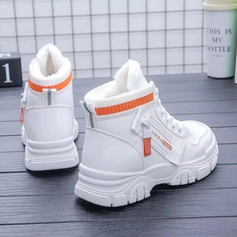 Leather Plus Velvet High-top Casual Shoes Women's Winter Warm Sports Cotton Shoes