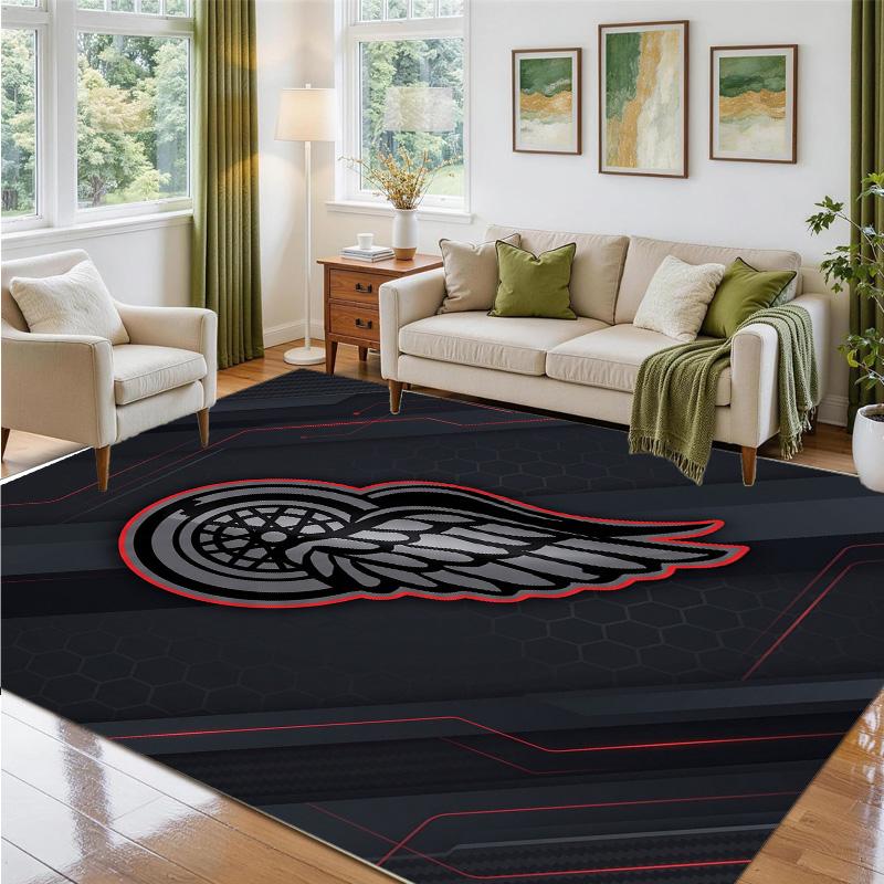 Detroit Red Wings Design Crystal Velvet Rug Soft Decorative Mat for Bedroom Entrance