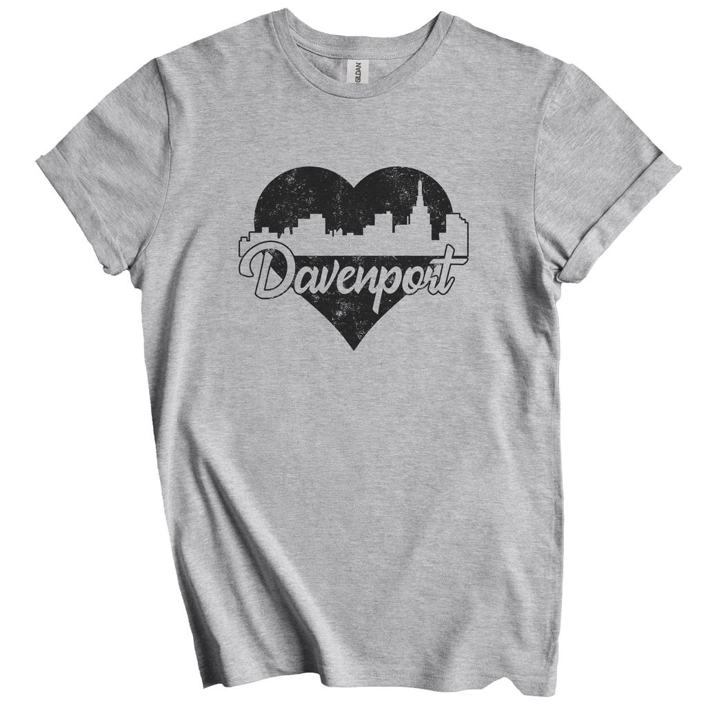 Retro Davenport Iowa Skyline Heart Distressed T-Shirt