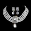 Square gemstone full diamond earrings necklace set choker multi-layer bridal anti-pearl necklace earrings